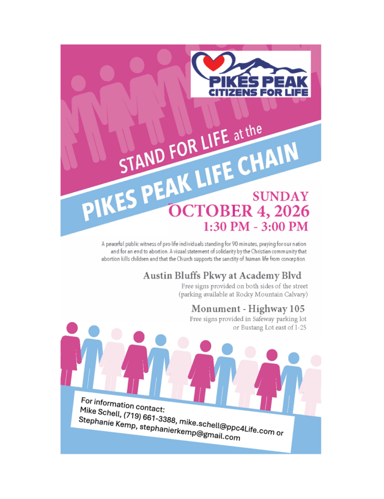 Pikes Peak Life Chain event flyer - Sunday, October 4, 2026, 1:30-3:00 PM